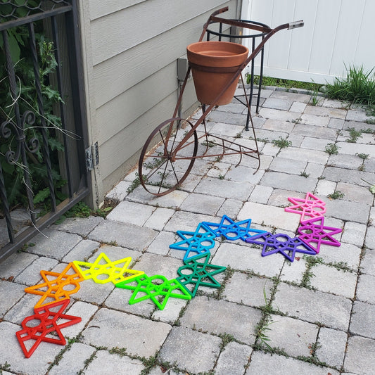 Original Tetrafans arranged in a rainbow wave